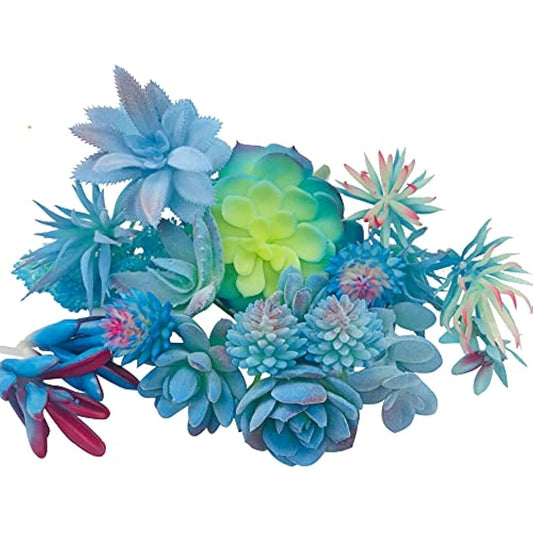 Woohome NA 20 PCS Artificial Succulent Plants, Blue Fake Succulent, Unpotted Faux Succulent Assortment in Flocked Blue in Different Type for Birthday Home Decor Indoor Wall Garden DIY