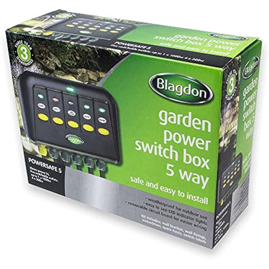 Blagdon 1040235 Powersafe Garden & Pond Safe Weatherproof Electrical Switch Box, 5 Outlet, Black