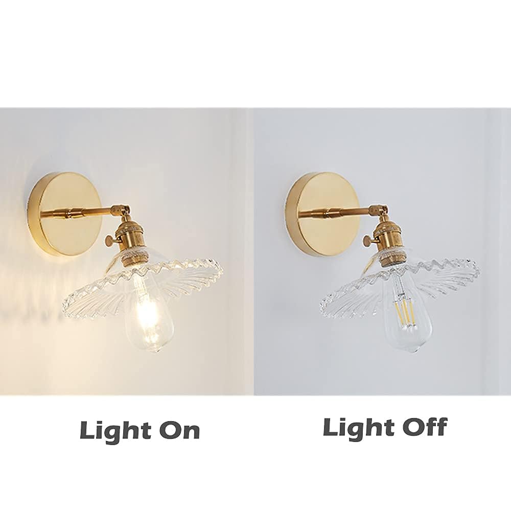Industrial Vintage Modern Edison Wall Light Sconce E27 Wall Lamp with Brass Lamp Holder Up& Down Lighting Direction Glass Lampshade for Bedroom Loft