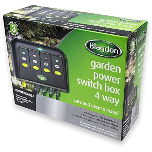 Blagdon 1040228 Powersafe Garden & Pond Safe Weatherproof Electrical Switch Box, 4 Outlet, Black