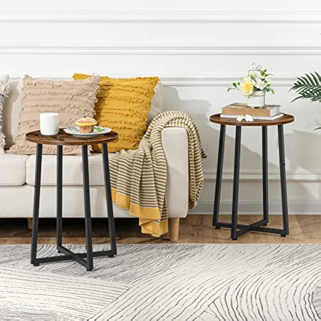 HOOBRO Side Table, Round Small Table, Small Bedside Table, Coffee Table with Metal Frame, Industrial Round Sofa Tables Hallway for Living Room, Sturdy,Rustic Brown EBF95BZ01