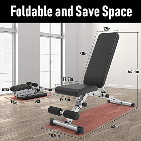 leikefitness Adjustable Weight Bench, Foldable Workout Training Bench with Automatic Locking for Upright Tilt and Flat Full Body Exercise
