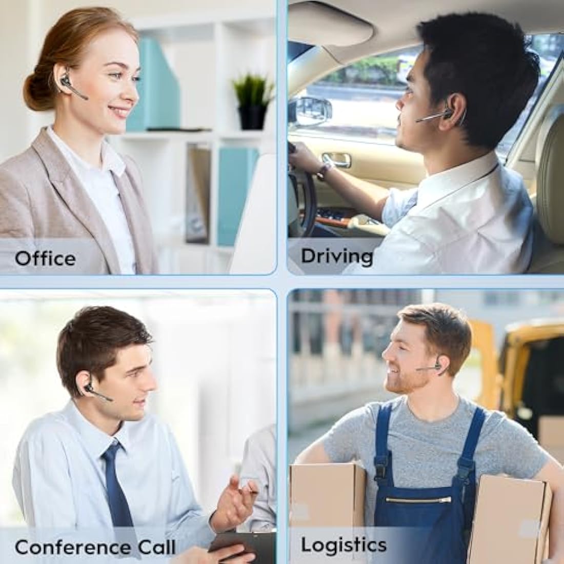 New bee Bluetooth Headset V5.2, Bluetooth Earpiece Handsfree with Dual ENC Mic Mute, Single Headset Wireless Earpiece 24 Hrs Talk 180 Days Standby for Driving/Business/Office with Android iOS Laptop