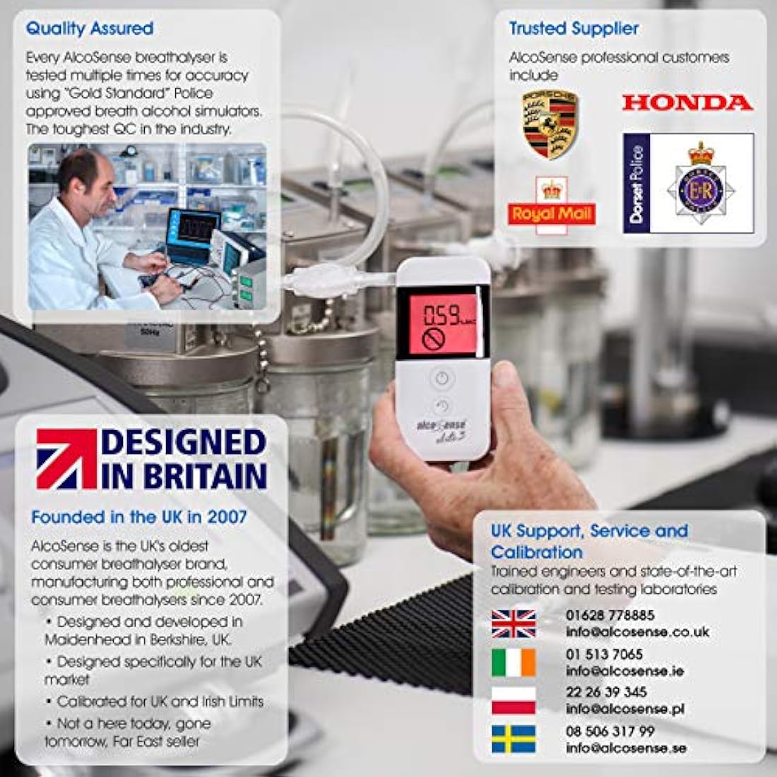 AlcoSense Lite 2 Breathalyser/Alcohol Tester for UK, Ireland and Scotland/CE Approved Alcohol Detector & Home Breathalyzer