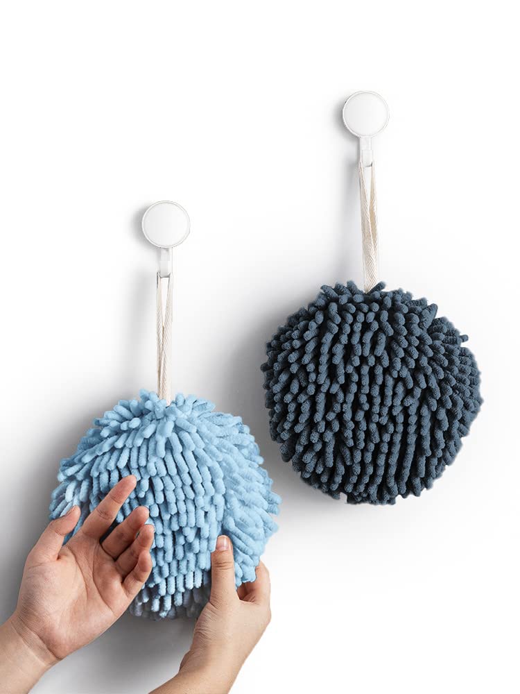 Sophie & Panda Fuzzy Ball Towel Sets of 2 Light and Dark Blue - Dry your hand instantly conveniently with this creative Bath towel set decorative