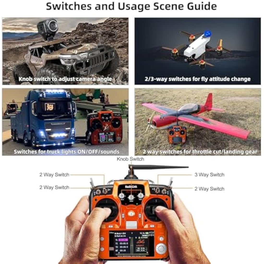 Radiolink AT10II 12 Channels RC Transmitter and R12DS Receiver Kit with PRM-01,Voltage Telemetry,2.4GHz Radio 4KM Remote Controller Receiver Kit for RC Airplane,Racing Drone,Helicopter,Car,Boat(Mode2)
