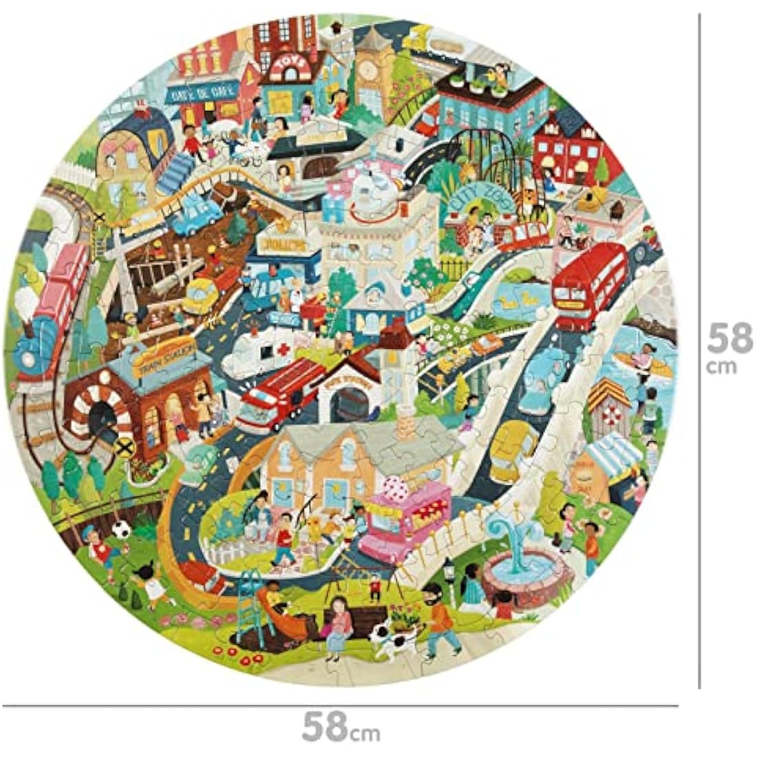 Boppi puzzles for 5+ year olds / 150 Piece Round Circle Jigsaw Puzzles for Kids Aged 5-8 Made with 100% Recycled Card β City Life