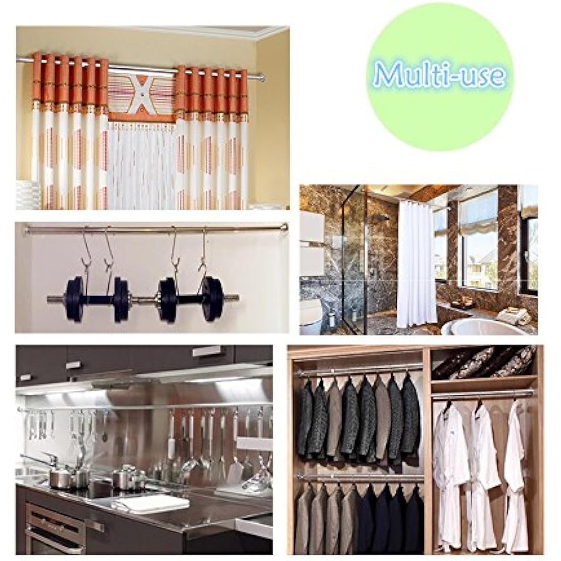EC Breath Extendable Shower Curtain Poles 155-260cm Telescopic Tension Rod Rail Stainless Steel Bath Closet Hanging Pole