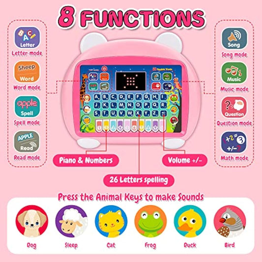 Toddler Toys for Girls Age 1 2 3 4, Kids Birthday Gifts for 1-2-3 Year Old Girl Kid Educational Learning Toys for 1-4 Year Olds Toddlers Electric Interactive Tablet Toys for 1 2 3 Year Old Girls Boy