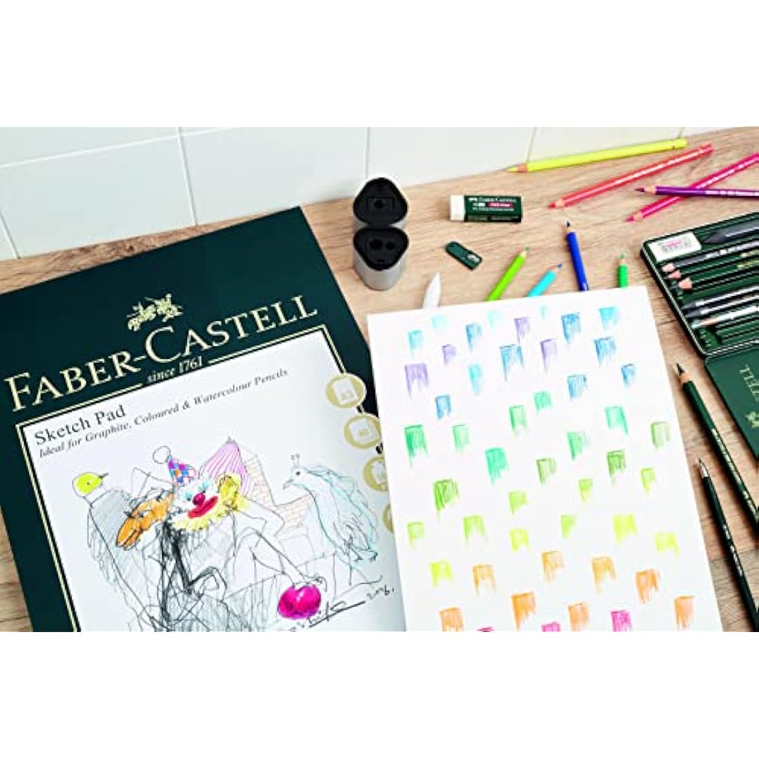 Faber-Castell A4 Sketch Pad & Tin Of 36 Polychromos Artists Colouring Pencils - Art Set For Adult Colouring Books, Craft Supplies, Drawing, Sketching, Lightfast Pencils, Schools, Home, College…