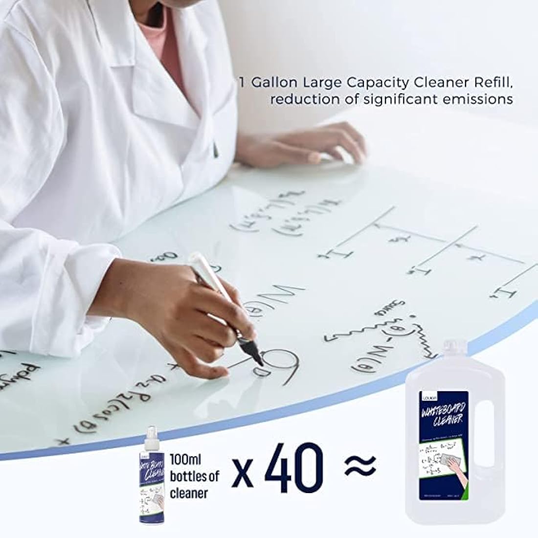 loukin Non-Toxic Whiteboard Cleaner, 1 Gallon (128oz) Dry-Erase Board Cleaner Ready-to-Use Refill, Connected Collapsible Silicone Funnel for Canned Liquid, Removes Whiteboard Stains