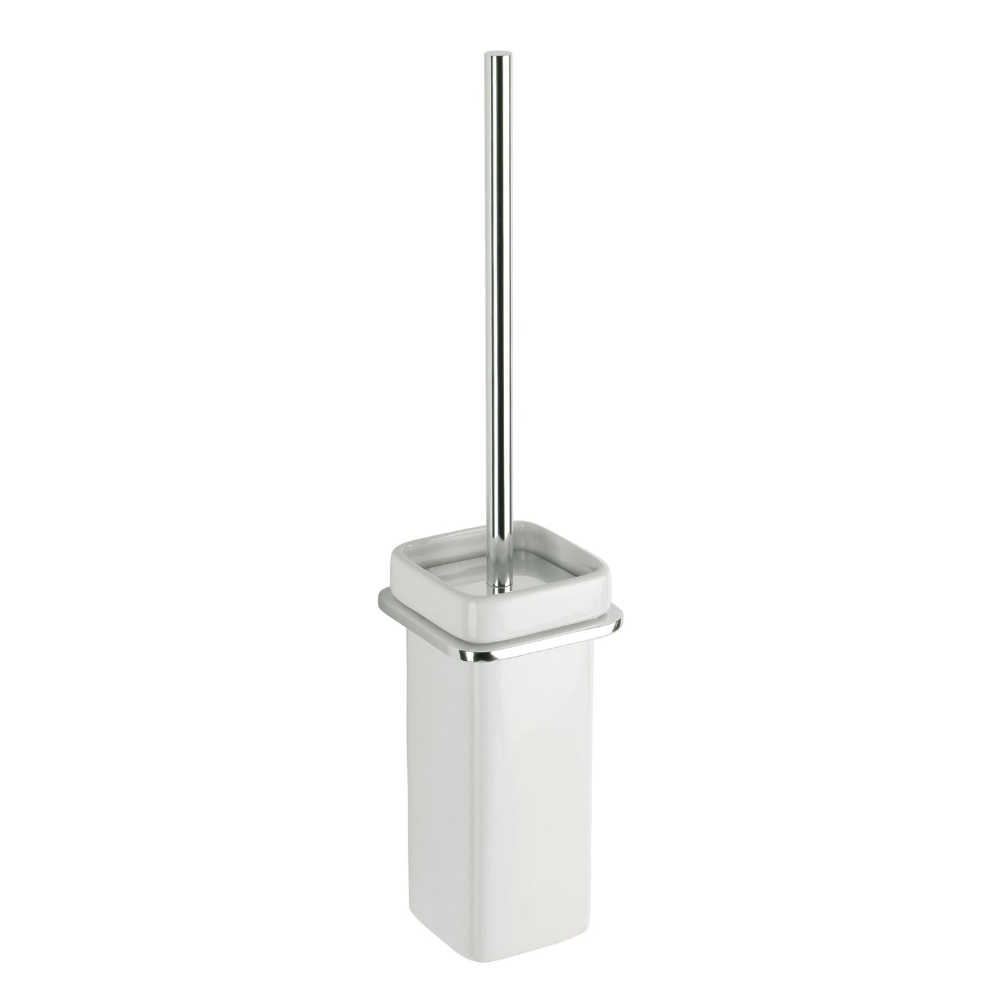 TATAY Wall mounted toilet brush holder, in white ceramic , support, handle and lid in aluminium Square shape design. Measures 9x10,5x41 cm. Double