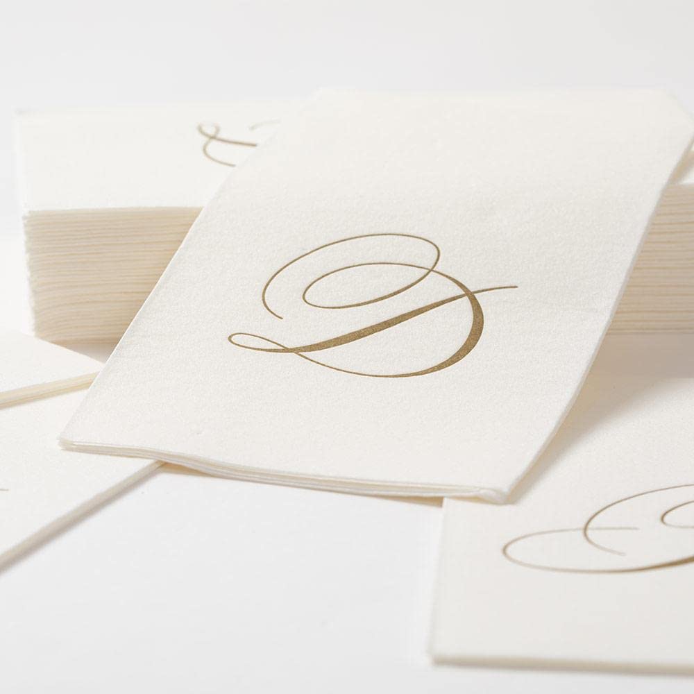 Caspari " Signature Gold Initial H Paper Linen Guest Towels, White Pearl, Pack of 24