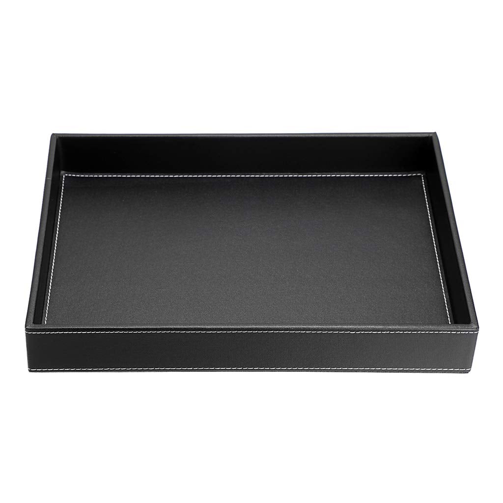 SUMNACON Desktop Organizer Tray Leather PU Tray Bath Bathroom Vanity Tray Organizer (Black)