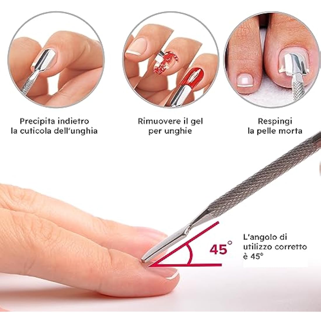 Armiz Cuticle Pusher Stainless Steel Dual Head Nail Scraper for Gel Nails Uv Gel Polish Remover Tool - Cuticle Stick for Fingernails and Toenails