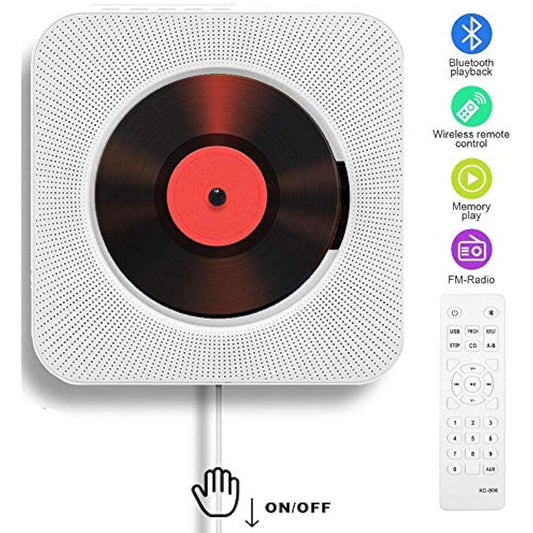 Adirigo Desktop Portable CD Player with Bluetooth - Multifuctional Wall Mounted Music CD Player Built in HiFi Speakers Home Audio Boombox with Remote Control Input Output with Pulling Switch(White)