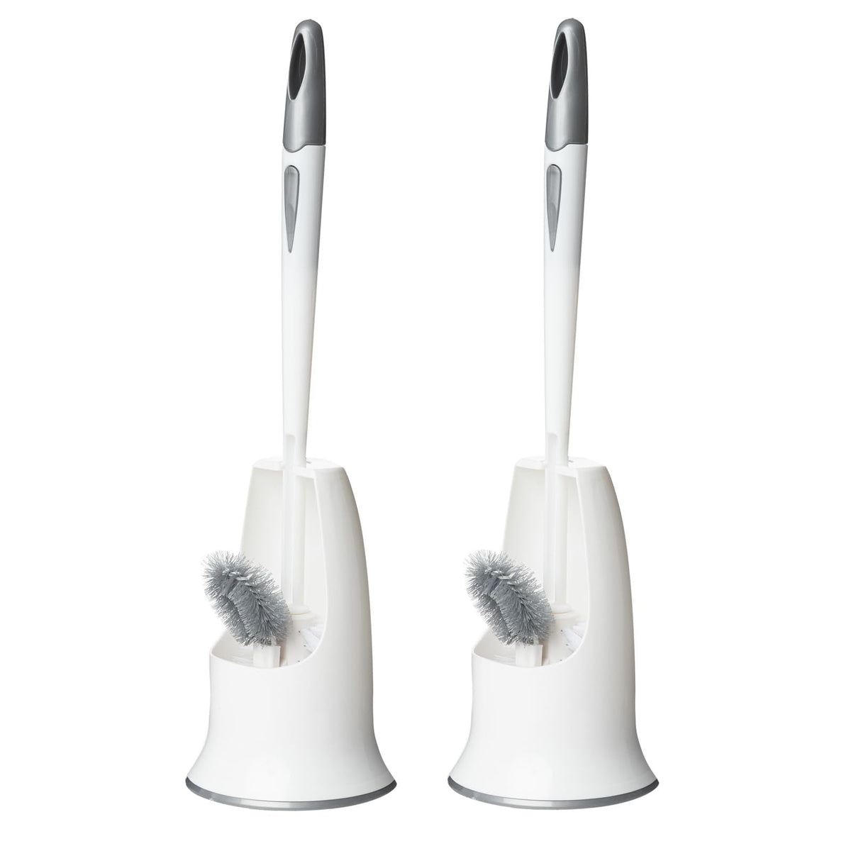 Ryhiac 2 Pack Toilet Brush with Holder for Bathroom, Double Brush Head with Bottom Edge, Home Cleaning Brush Set with Long Handle (Pack of 2 Grey