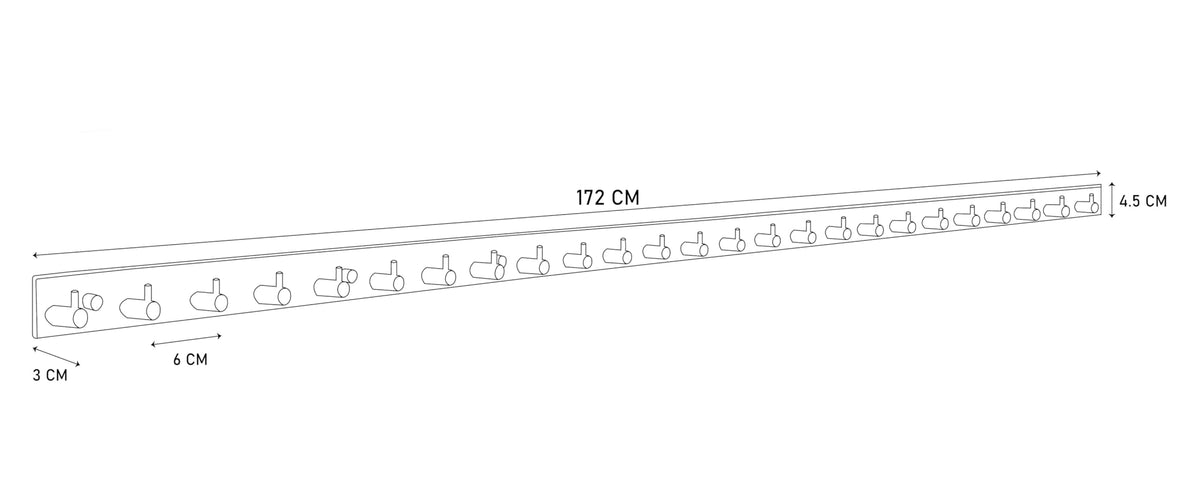 Brute Strength – Stainless Steel wall Coat Rack – Black – 25 Hooks · 172 cm
