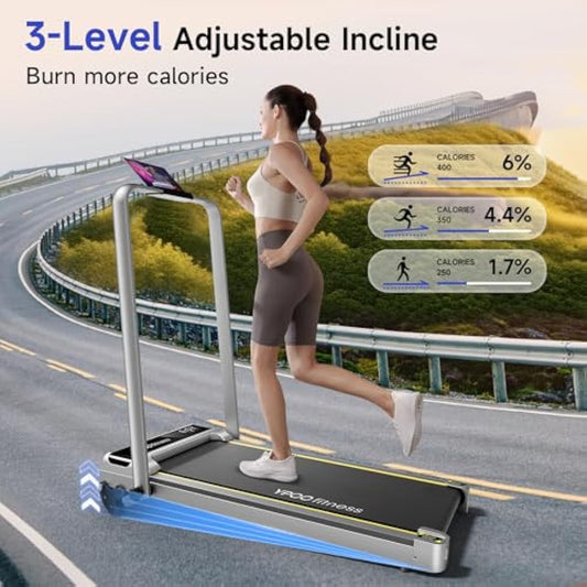 YPOO Walking Pad with Incline 3 in 1 Walking Pad with Handle 3 Level Incline, Portable Folding Treadmills for Home Foldable 300lbs Under Desk Treadmill LED Display Remote Control & APP