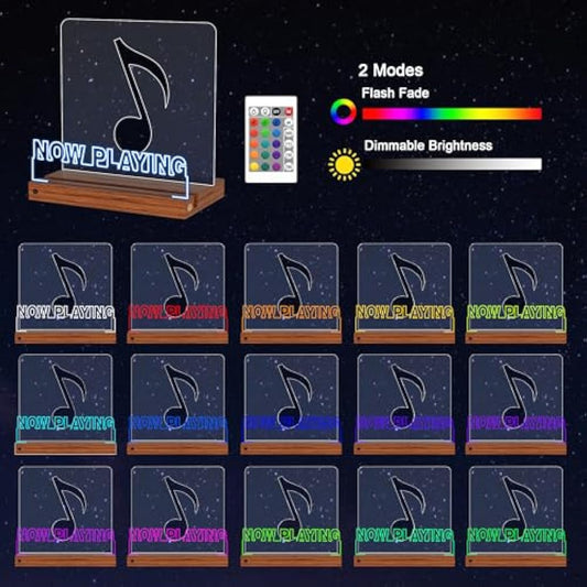 YuanDian Light up Now Playing Vinyl Record Stand, Now Spinning Record Player Stand, Wooden Acrylic Holder for Vinyl Album Display and Storage with 16 Changing Color Lights