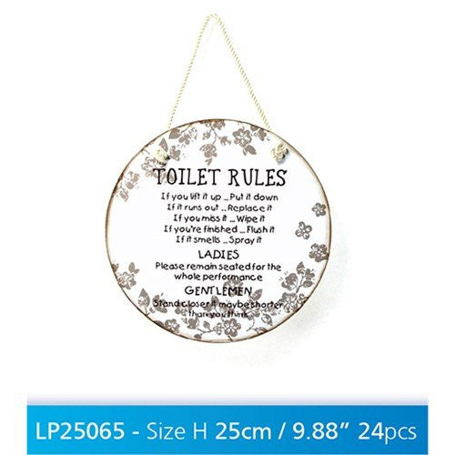White "Toilet Rules" Shabby Chic Style Plaque