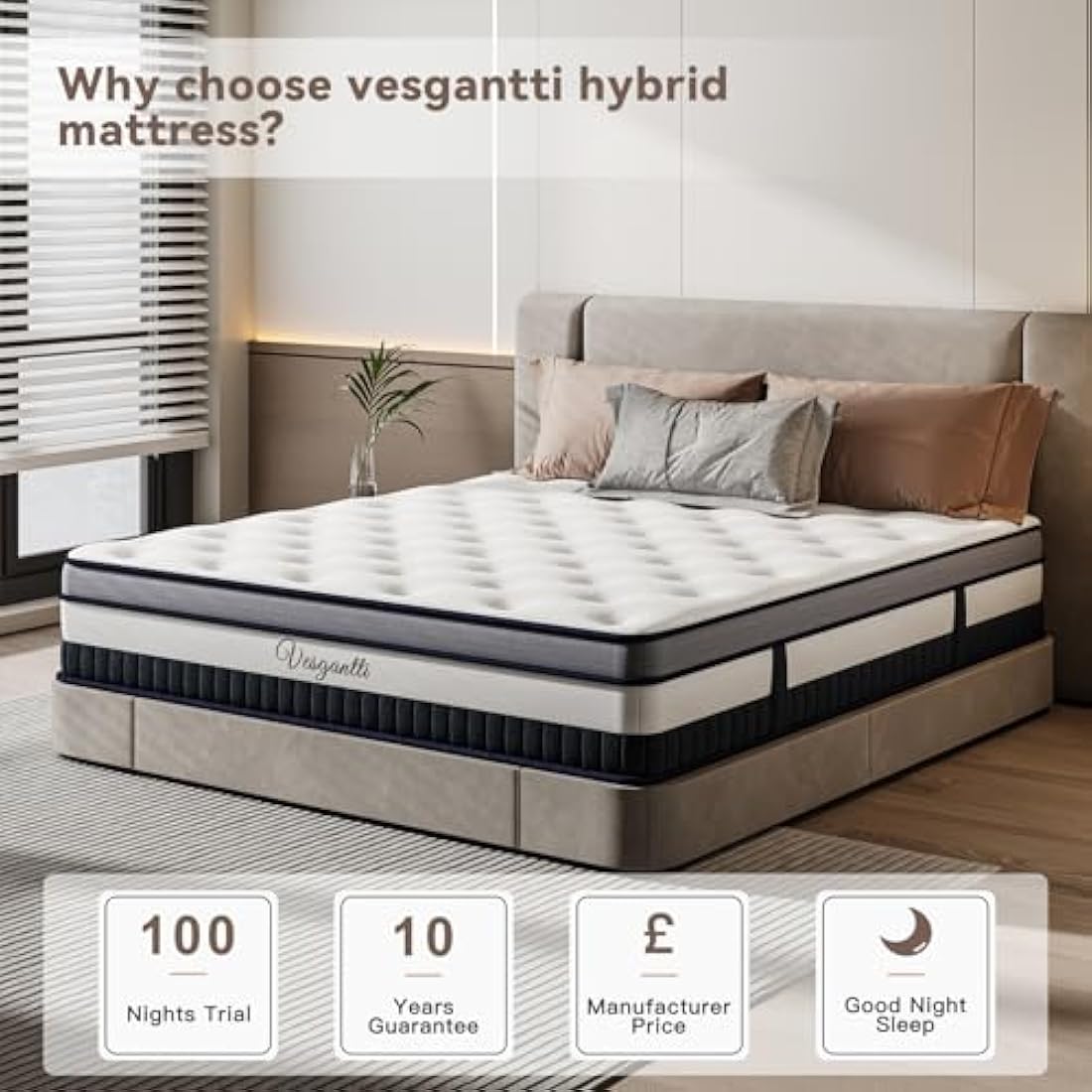 Vesgantti 3FT Single Mattress, 11 Inch Pocket Sprung Mattress Single with Breathable Foam and Individually Pocket Spring - Medium, Luxury Box Top Collection