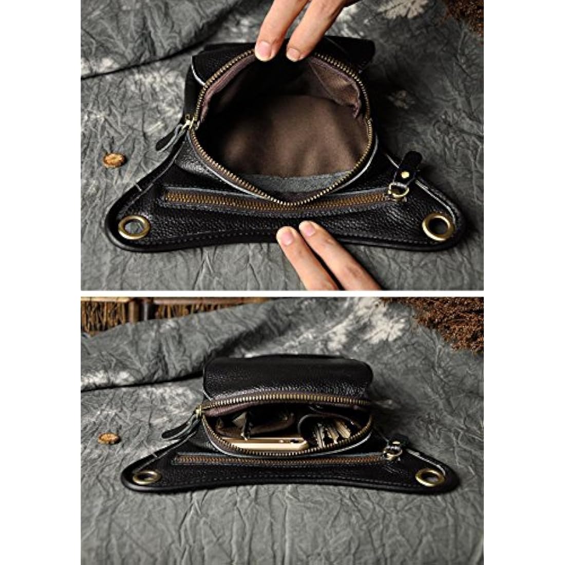 Le'aokuu Mens Genuine Leather Messenger Motorcycle Outdoor Hip Bum Fanny Belt Waist Pack Drop Leg Thigh Bag 211-1