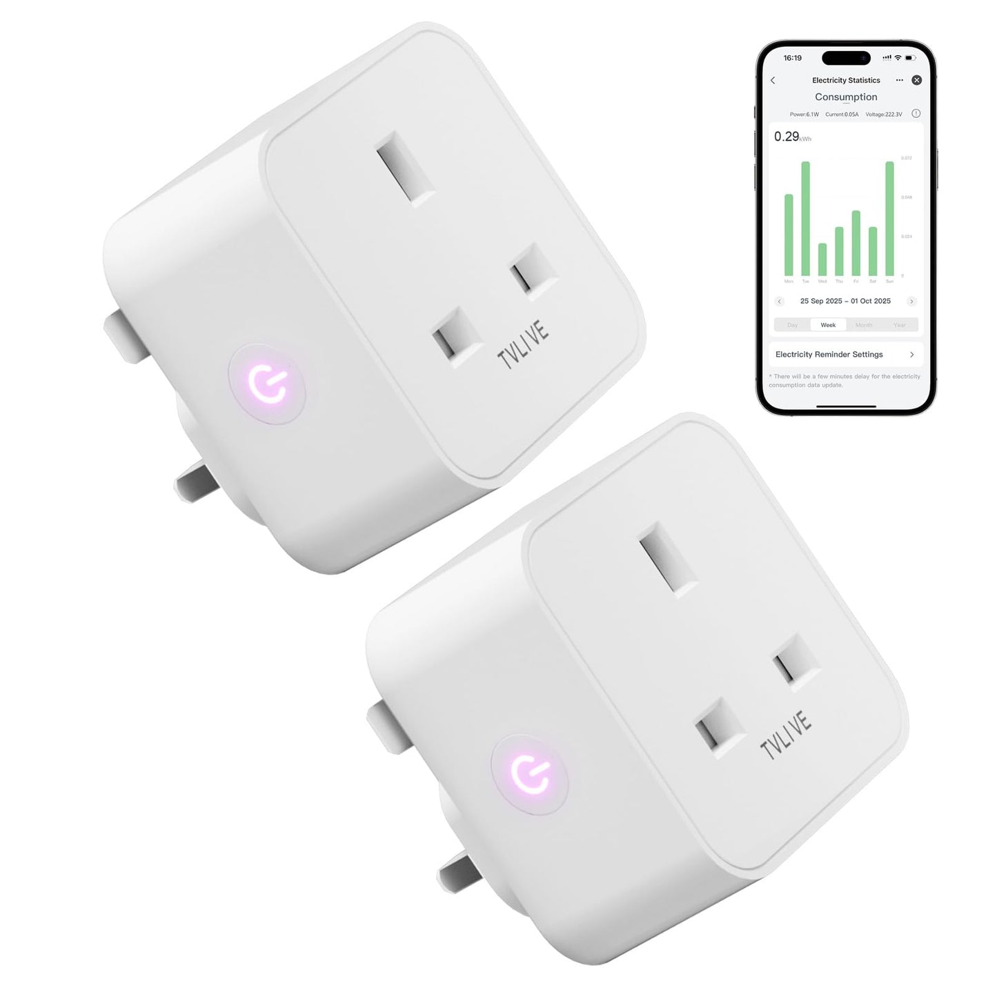 Smart Plug, TVLIVE 2 Pack Smart Plugs Work that with Alexa (Echo/Echo Dot), Google Home Voice Control, Energy Monitoring, Remote Control, Timer &
