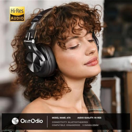 OneOdio A70 Bluetooth Headphones Over Ear, 72 Hrs Playtime, Monitor Level Stereo Sound Quality, Foldable Wireless&Wired DJ Headphone, Professional Studio Headphones for DJ/TV/PC/Phone