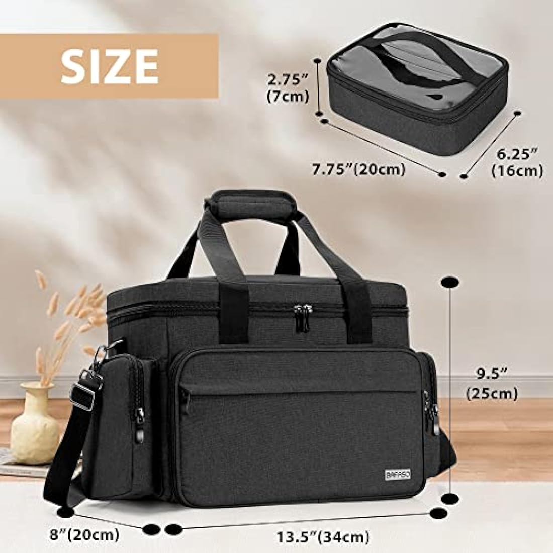BAFASO Large Makeup Bag with 2 Removable Pouches and Detachable Dividers, Multifunctional Cosmetic Bag to Keep Makeup and Hair Supplies (Patent Pending), Black