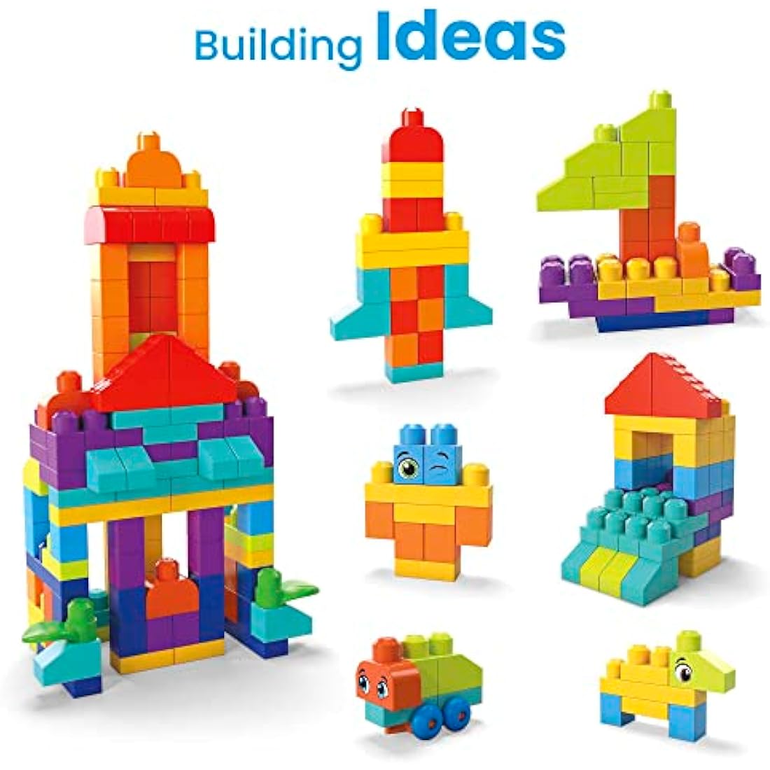 MEGA BLOKS Bigger Building Bag building set with 150 big and colorful building blocks, and 1 storage bag, toy gift set for ages 1 and up