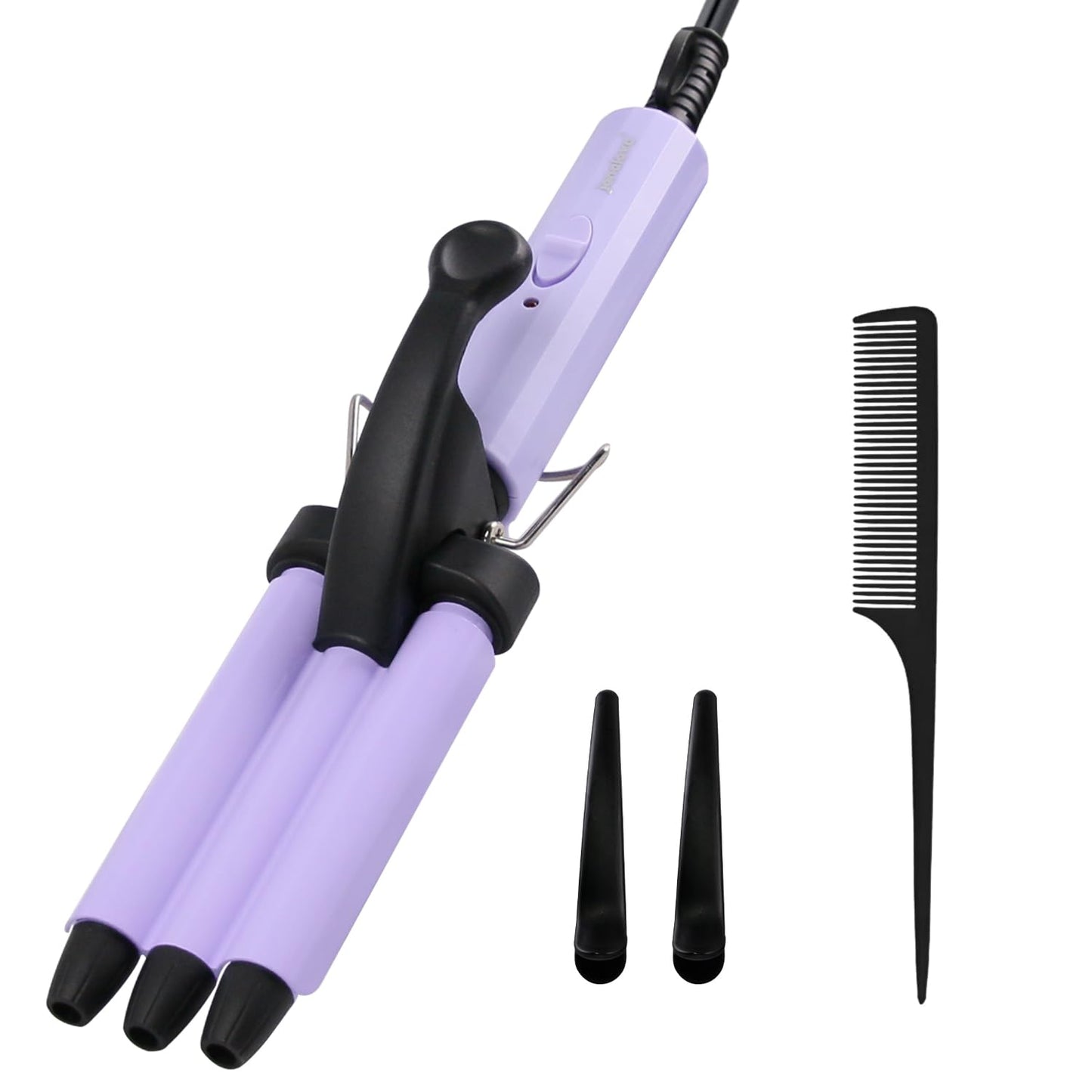 3 Barrels Mini Hair Waver for Short & Medium Hair, 13MM Curling Iron Curling Wand, 0.45lb Lightweight, Mini Size Hair Curler, Travel Friendly-Purple