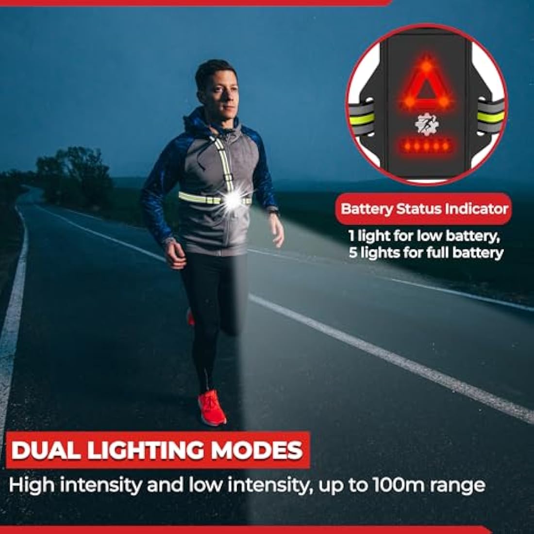LUMEFIT Run Light Running Lights for Runners Chest LED Lamp 90Β° Adjustable Beam Angle 500 Lumen 360 Degree Reflective Band USB Rechargeable Front Body Torch Jogging Hiking