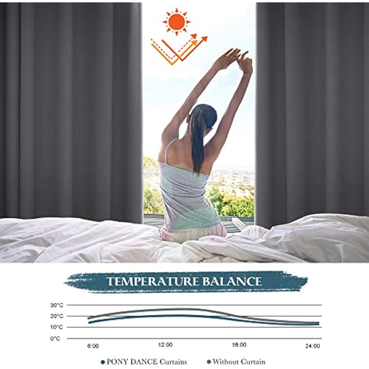 PONY DANCE Extra Wide Long Eyelet Blackout Curtain and Thermal Insulated Room Divider Curtains & Drapes for Bedroom 100 x 95 Inch Energy Saving Privacy Panel for Hotel, 1 Piece, Grey