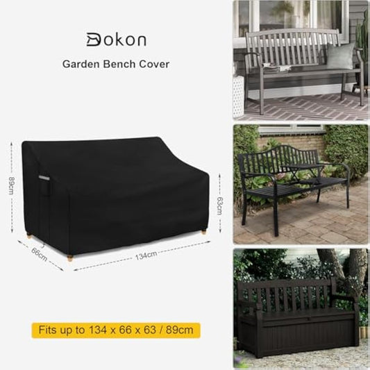 Dokon 2 Seater Garden Bench Covers Waterproof Heavy Duty 420D Oxford Fabric Windproof Anti-UV Outdoor Patio Bench Seat Cover with Air Vent, Garden Seat Covers - 134x66x63/89cm
