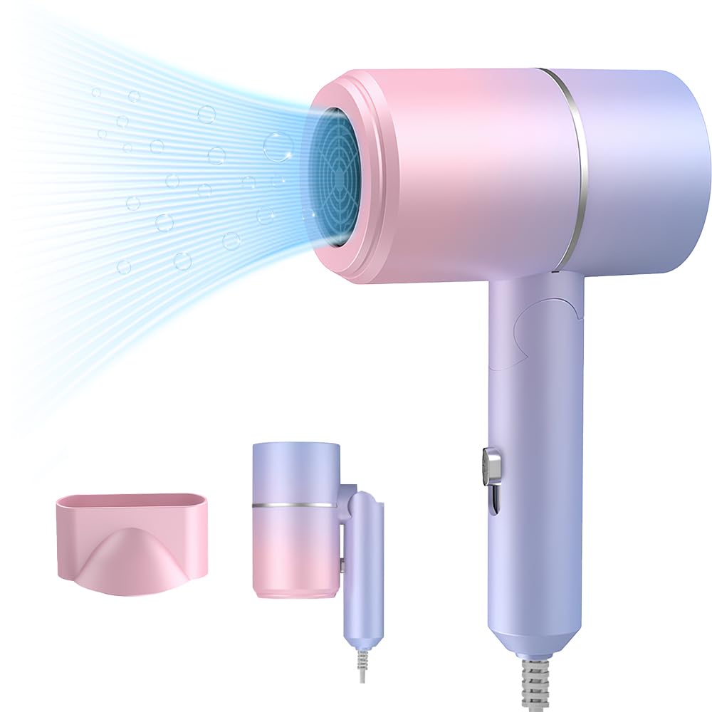 Lotvic Hair Dryer, Professional Hair Dryer, Foldable Small Travel Hairdryer, Blow Dryer with Heating and Cool Button, Fast Drying Ionic Hairdryer for