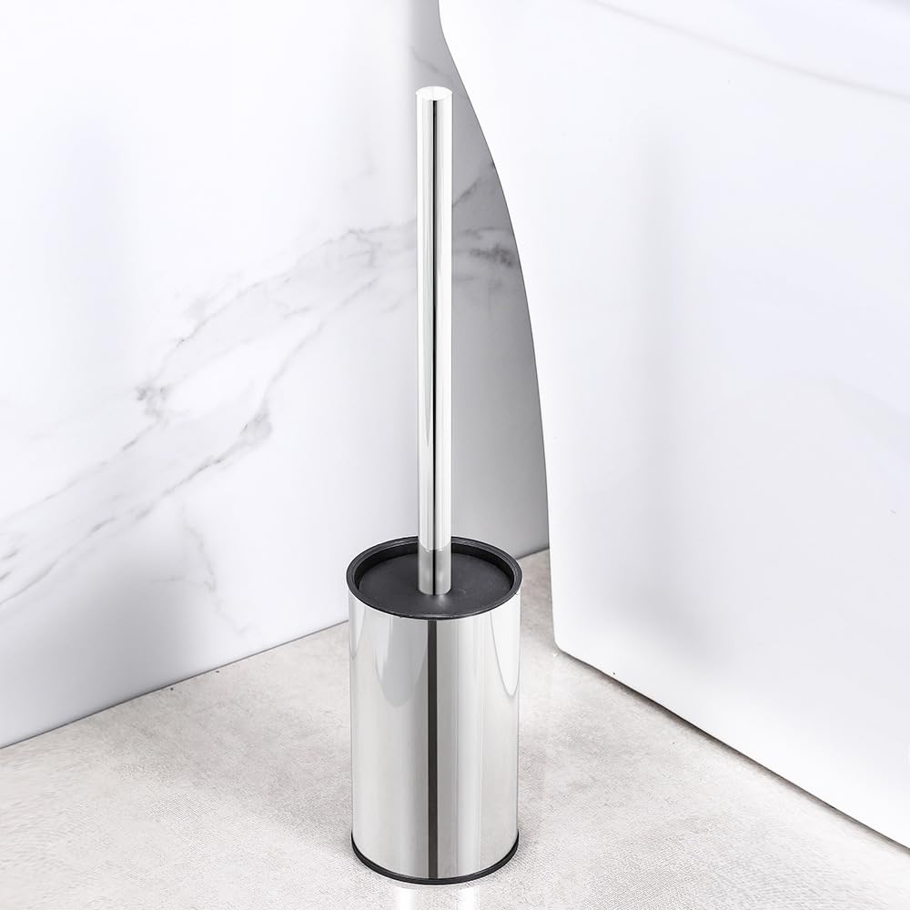 Stainless Steel Toilet Brush and Holder, floor standing, long handle,Heavy Duty Cleaner for Bathroom,Chrome