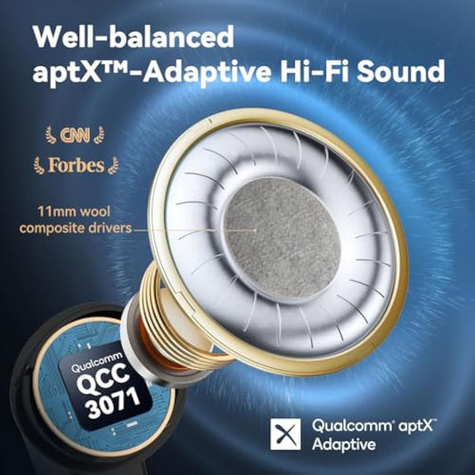 EarFun Air Pro 3 Wireless Earbuds, Hybrid Active Noise Cancelling, Qualcomm® aptX™ Adaptive Sound, 6 Mics CVC8.0 Calls, Bluetooth 5.3, 11mm Wool Drivers, Multi-Connection, App Customize EQ, 45H