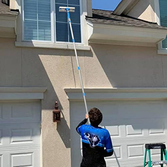 Mitclear 12 Foot (3.7m) Window Squeegee Cleaner Kit, Extension Poles + Silicone Squeegee (12in) + Window Washer, 2 in 1 Windows Glass Cleaning Tool for Indoor/Outdoor High Windows, Blue (IKU-110370)