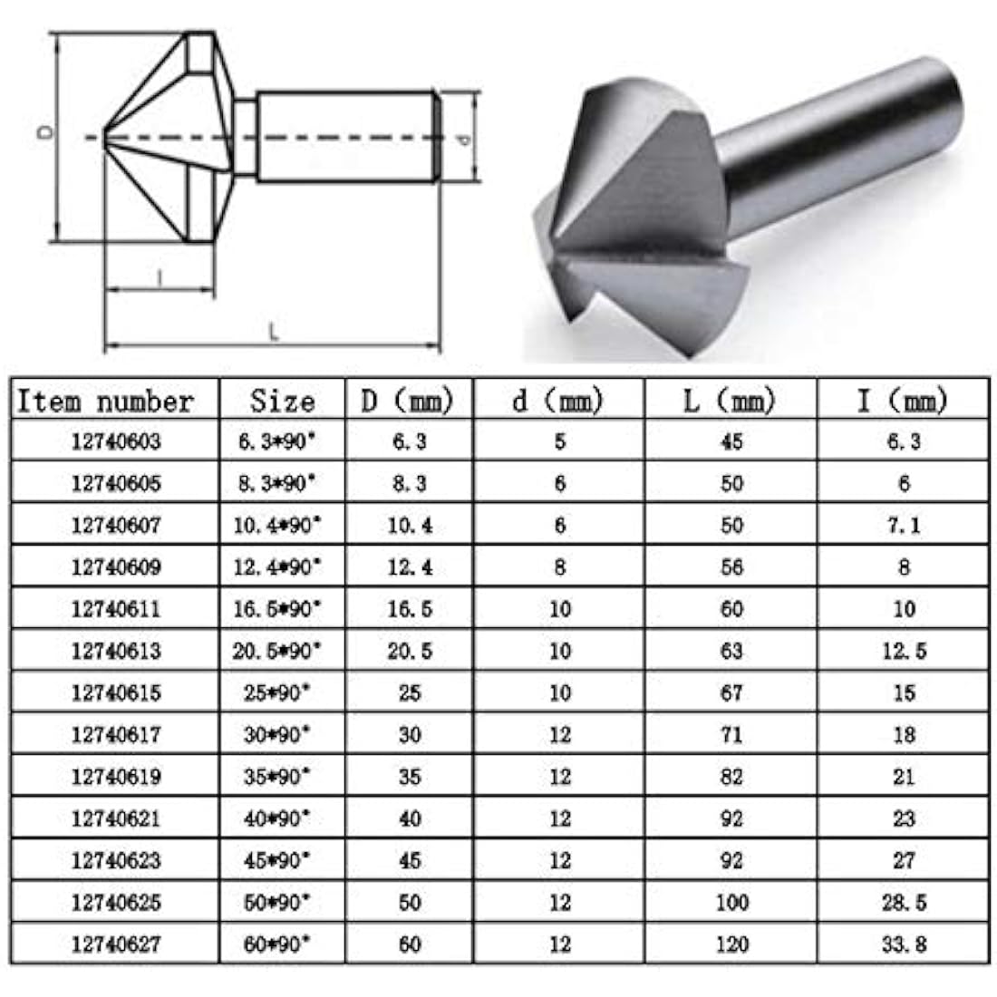 Countersink Drill Bit, KATSU HSS 6542 Countersink Drill Bit 90 Degrees 40mm 3 Flute Chamfer Cutter Drill Bit for Wood Steel Metal Machine Tools, Positioning Drill Mill Cutter 12740621