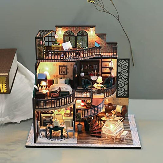 Cuteefun DIY Miniature Dolls House Kit for Adults to Build DIY Mini House Kit with Furniture DIY Miniature House Kit with Tools Make Your Own Craft House Model (Vintage Loft)