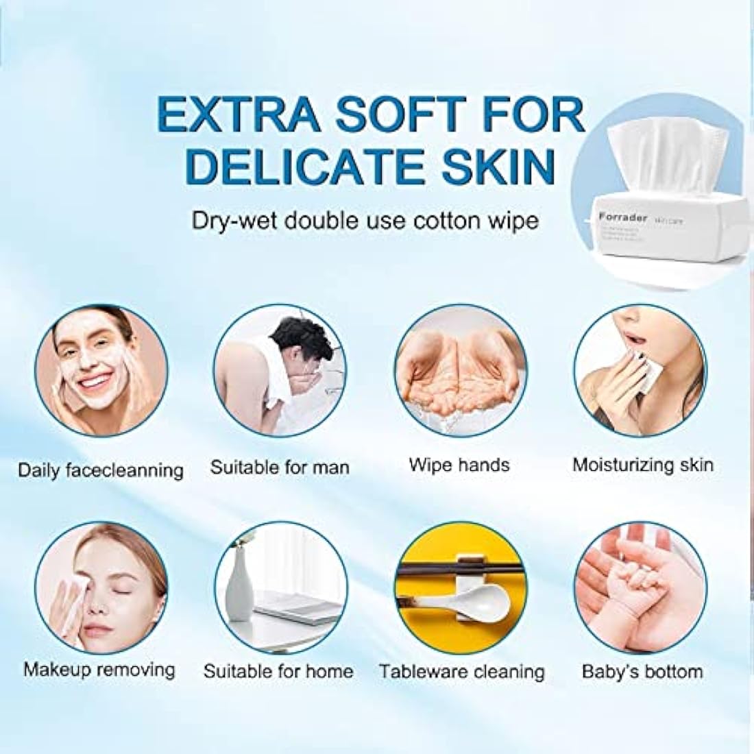 Disposable Face Towel, Cotton Tissue Soft Dry Wipes for Women, Simple Cleaning Facial Tissues Dry Wet Dual Portable Use for Sensitive Skin & Baby & Makeup Remover & Personal Care