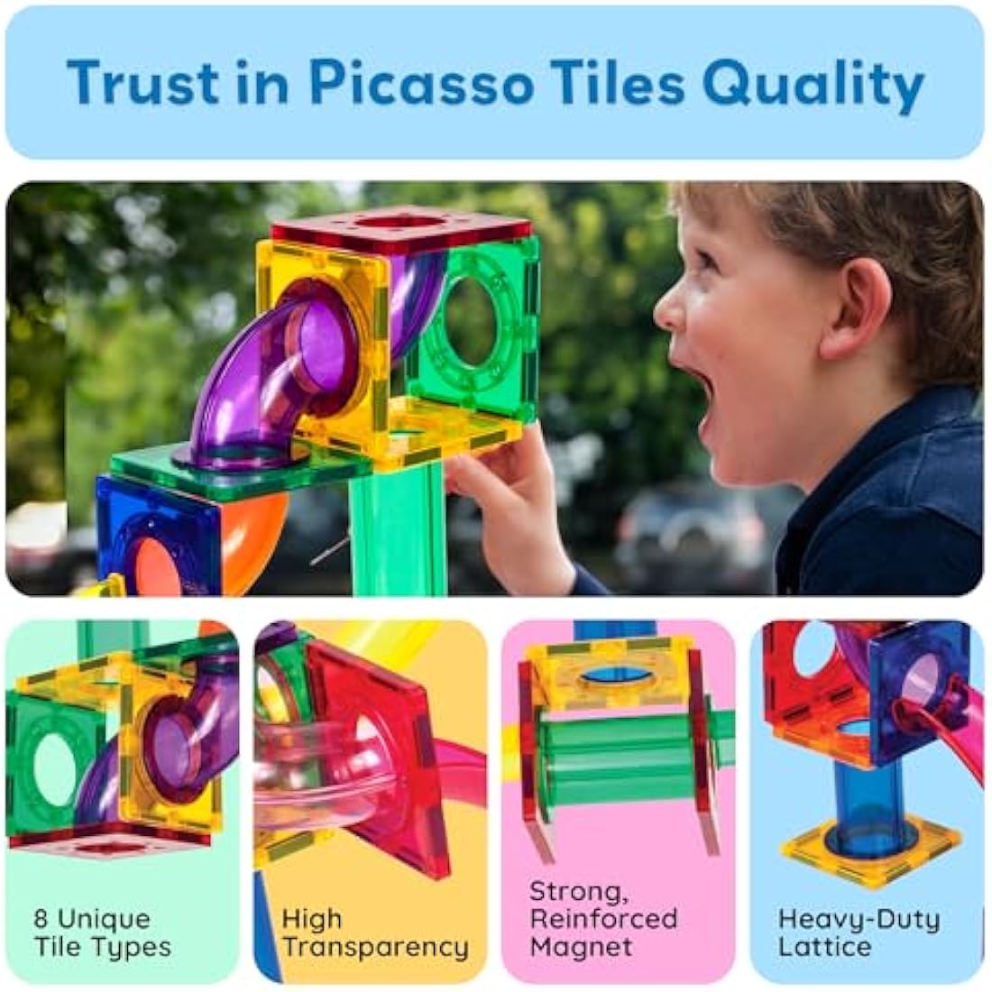 PicassoTiles Magnetic Marble Run Marbles for Kids Race Track Toy Set Marble Maze Sensory Toys for Toddlers STEM Educational Magnet Building Blocks Construction Building Tiles Boys Girls 3+
