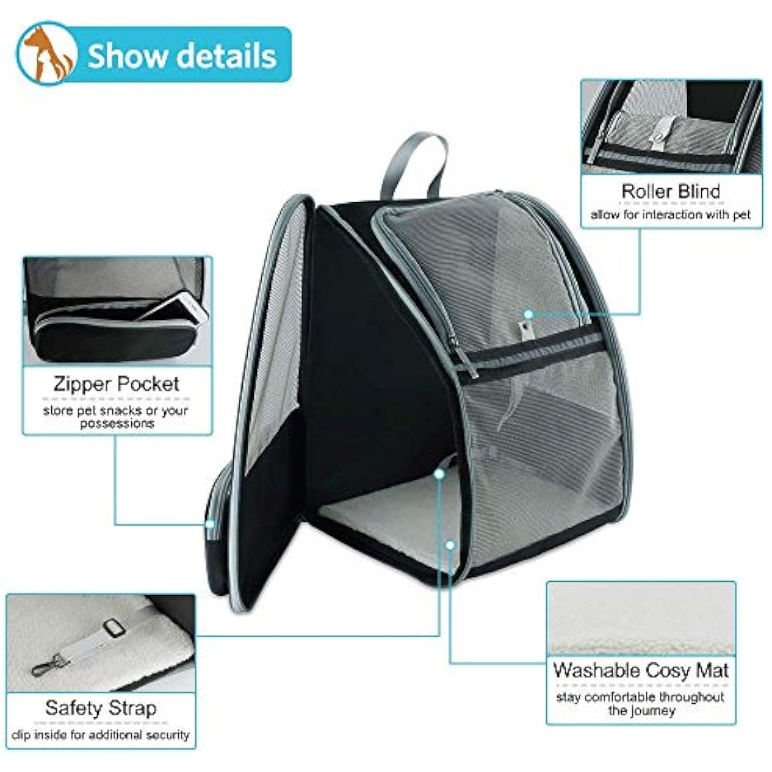Pet Carrier Travel Backpack for Cats Small Dogs 7.5kg, Large Mesh Portable Transport Bag Breathable Transparent, Airline Approved Rucksack Tree Side Entry, Spacious Foldable for Outdoor and Daily Use