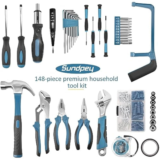Sundpey Home Tool Kit 148PCs - Home Improvement Portable General Repair Basic Hand DIY Tool Set - All Purpose Tools for Men Women & Handyman & Homeowner & Beginner & College Student with Storage Case