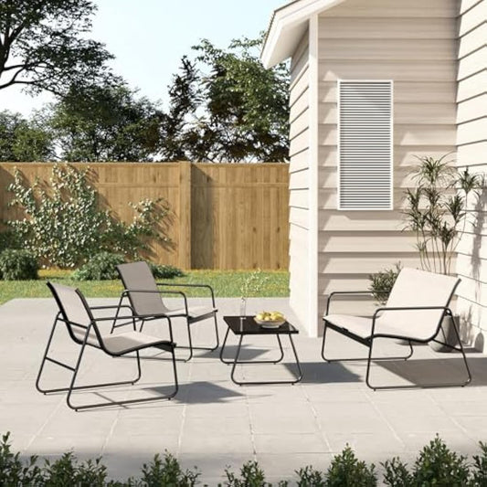 Grand patio Conversation Sets 4 Pieces, Garden Table and Chairs, mesh sling Material, Waterproof, Breathable, Garden Furniture Sets for Outdoor, Backyard, Poolside (Beige)