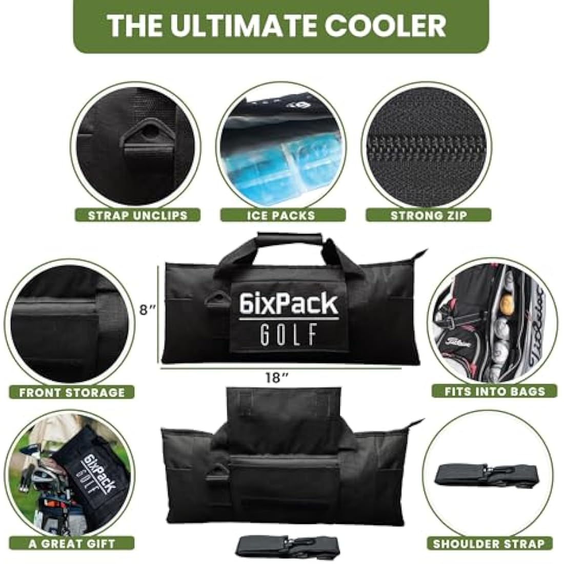 Golf Cooler Bag - Keeps Drinks Cold for Hours - Fits Discreetly in Any Golf Bag - Includes Ice Packs - Soft Cooler Holds 6 Beer Cans or 2 Wine Bottles - Golf Accessories for Men