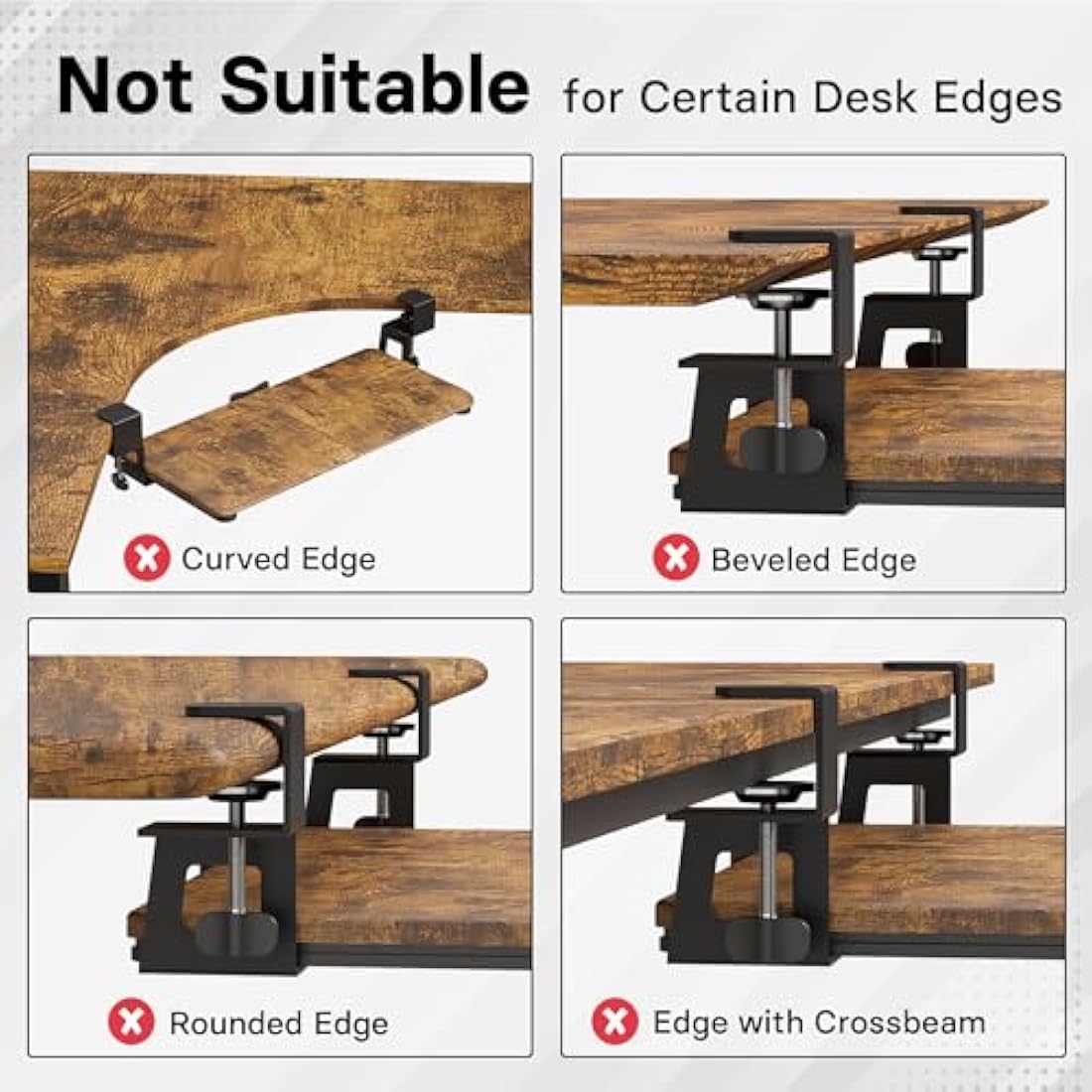 BONTEC Under Desk Keyboard Tray, Pull-Out Computer Drawer with C-Clamp, 650x300mm Ergonomic Sliding Keyboard Holder, Perfect for Home or Office,Desk Extension Tray, Keyboard Stand for PC, Rustic Brown