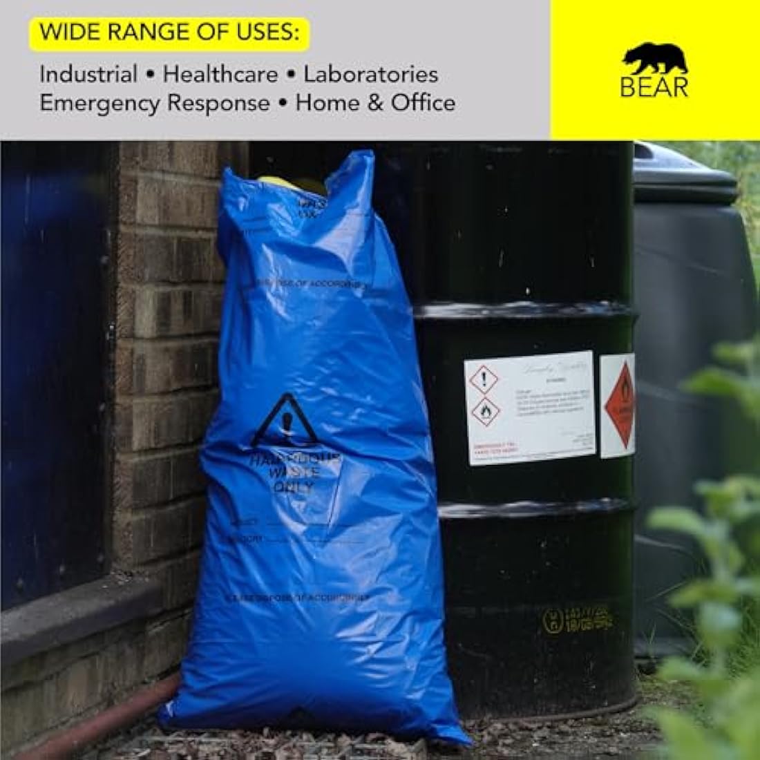Hazardous Waste Bags - Blue - Pollution Control, Dangerous Waste Disposal, Clear and Easy to Identify, Hard Wearing, Domestic & Commercial Use, High Strength, Quality Sack (100)