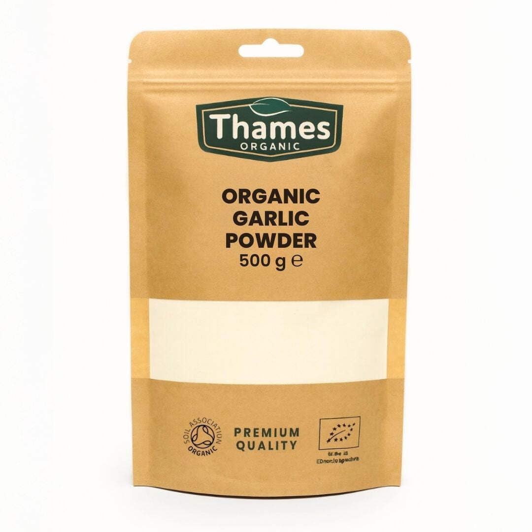 Organic Garlic Powder-Certified Organic, Non-GMO, Vegan, No Additives, No Preservatives, Resealable Bag by Thames Organic 500g